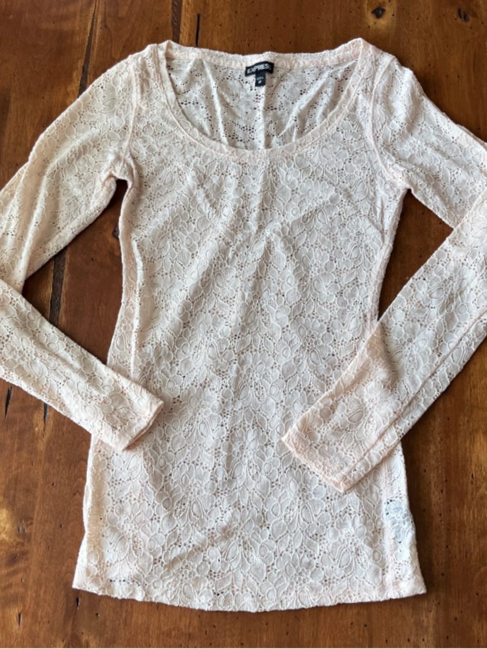 Express Blush Pink Y2K Lace Long Fitted Casual Top